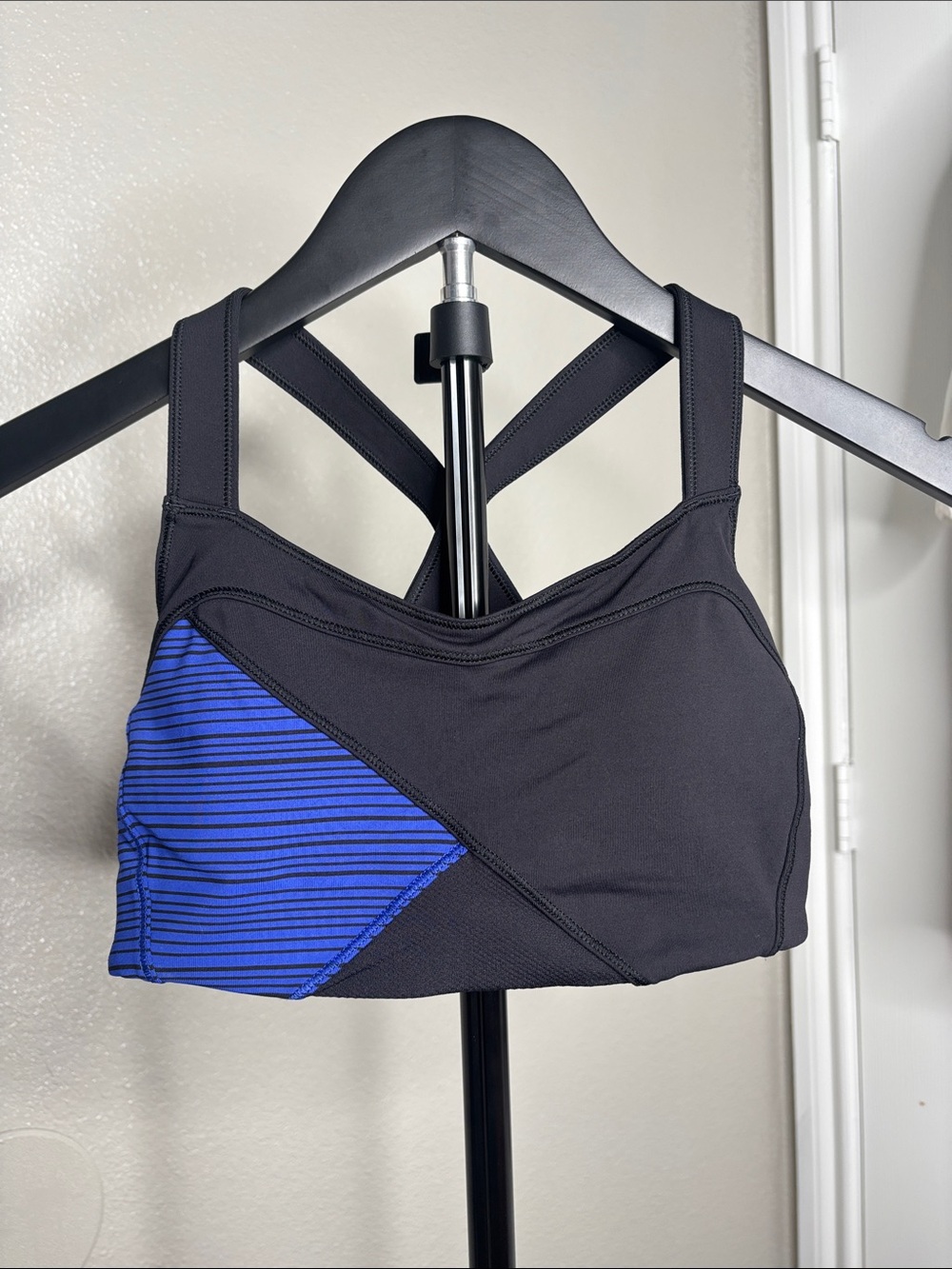 lululemon athletica Black Sports Bra with Blue Stripe Panel